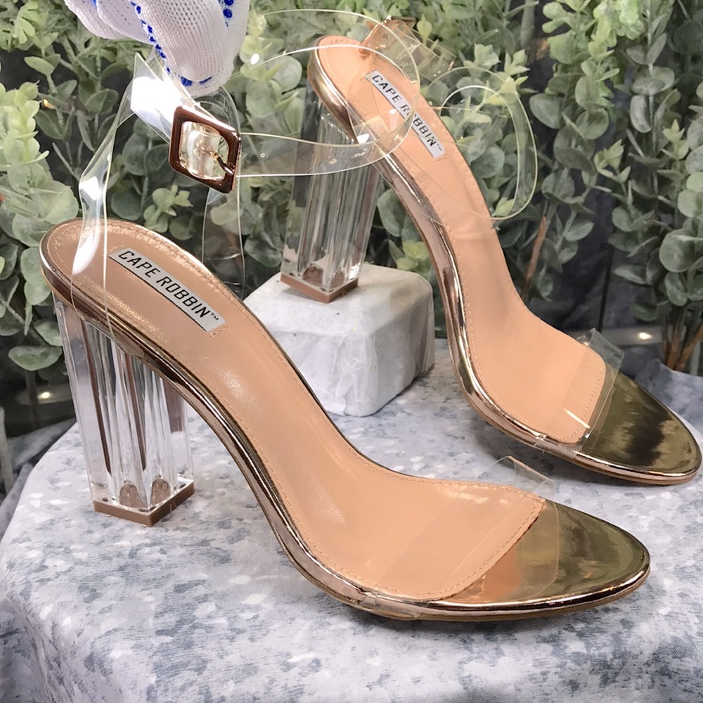 Cape Robbin Maria Metallic Rose Gold 4.5” Clear Heels Women’s 10M💛NWOT💛